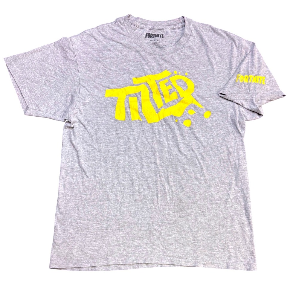 Fortnite TIER Graphic T‎ Shirt Short Sleeve Gray Men's Gaming Tee Medium